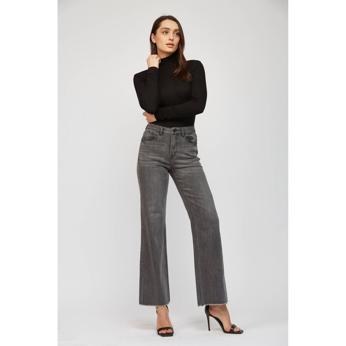 Mica Denim Evelyn Super High Rise Wide Leg Jeans – Washed Charcoal Gray