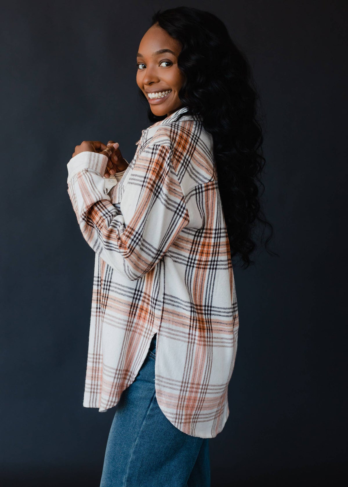 Fall Favorite Cream, Rust & Black Plaid Flannel