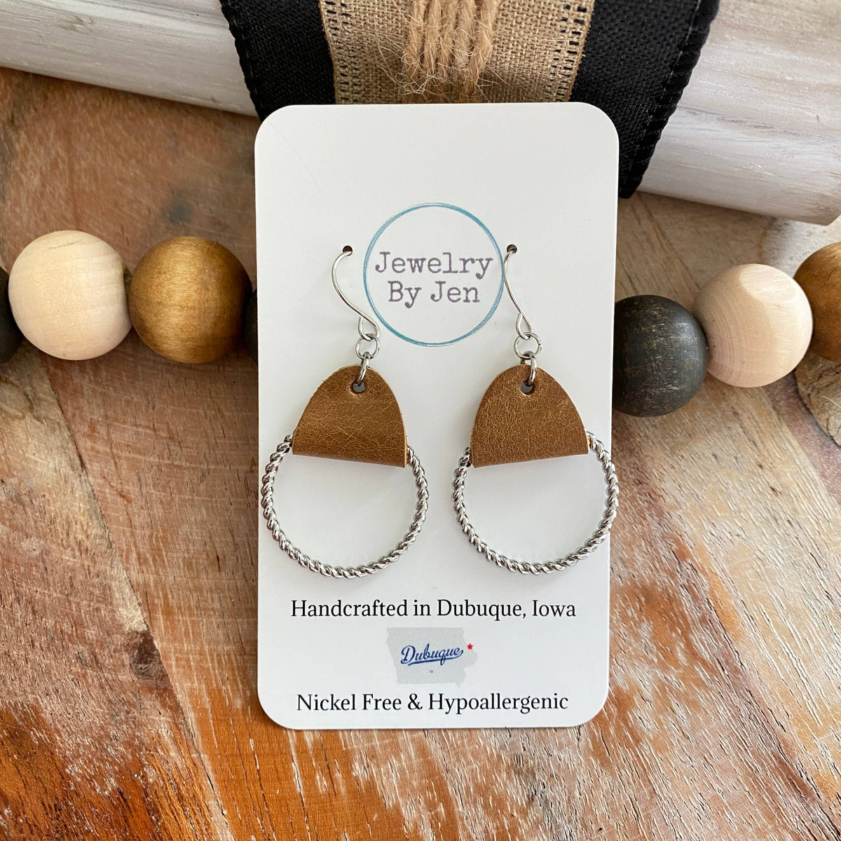 Ashland Leather & Hoop Earrings – Genuine Leather, Nickel-Free Hypoallergenic Jewelry