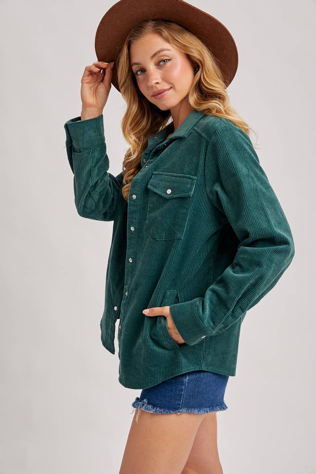 Everly Pines Corduroy Button-Down Shacket –Peacock