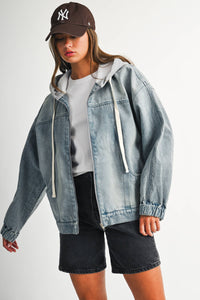 Off the Clock Mineral Wash Denim Hoodie Jacket: Light Wash