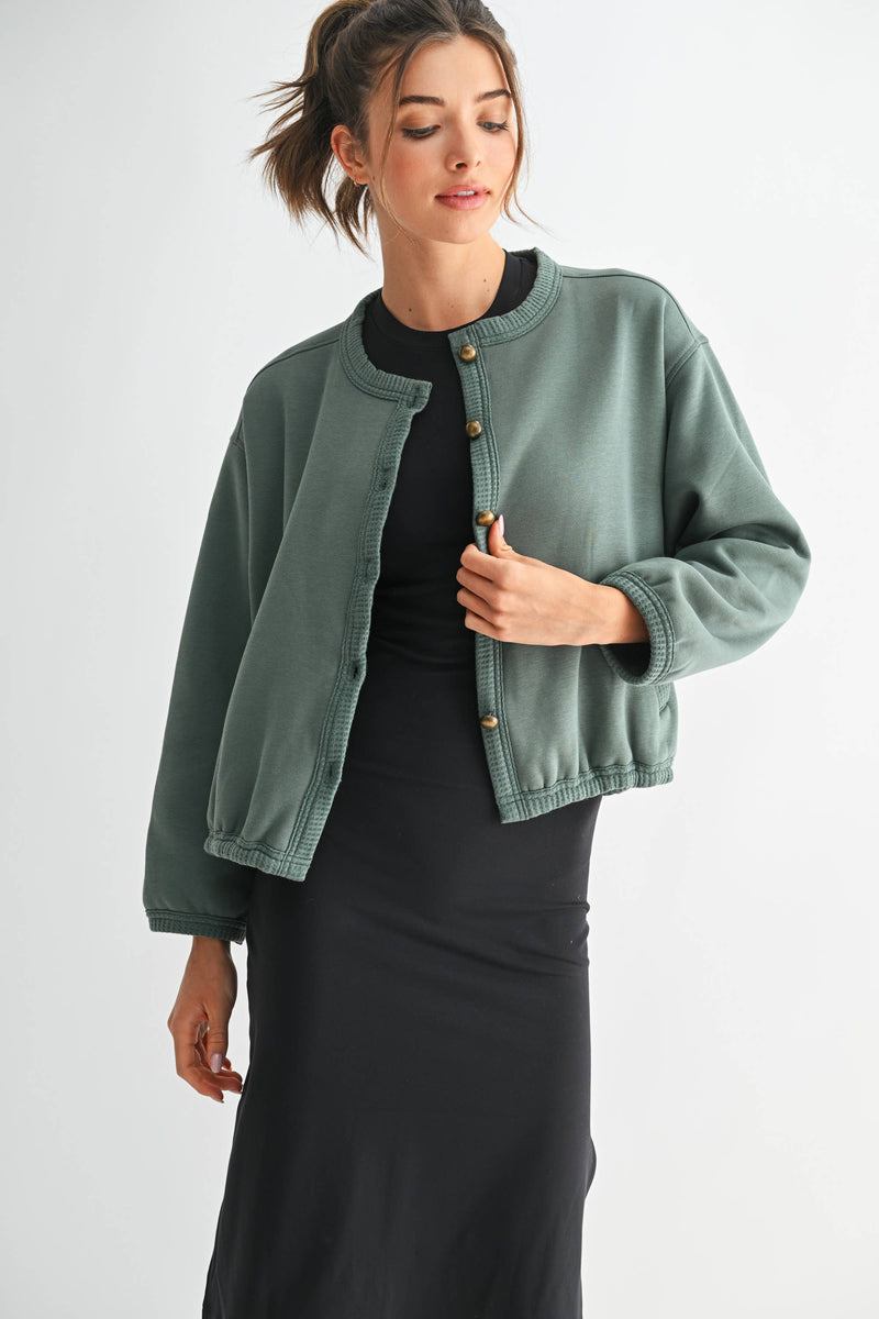 The Maribel Bubble Hem Cardigan: Pine – Vintage Button Front Knit