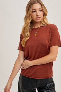 Willow Sheer Knit Crew Neck Tee – Cream & Rust Lightweight Layering Top