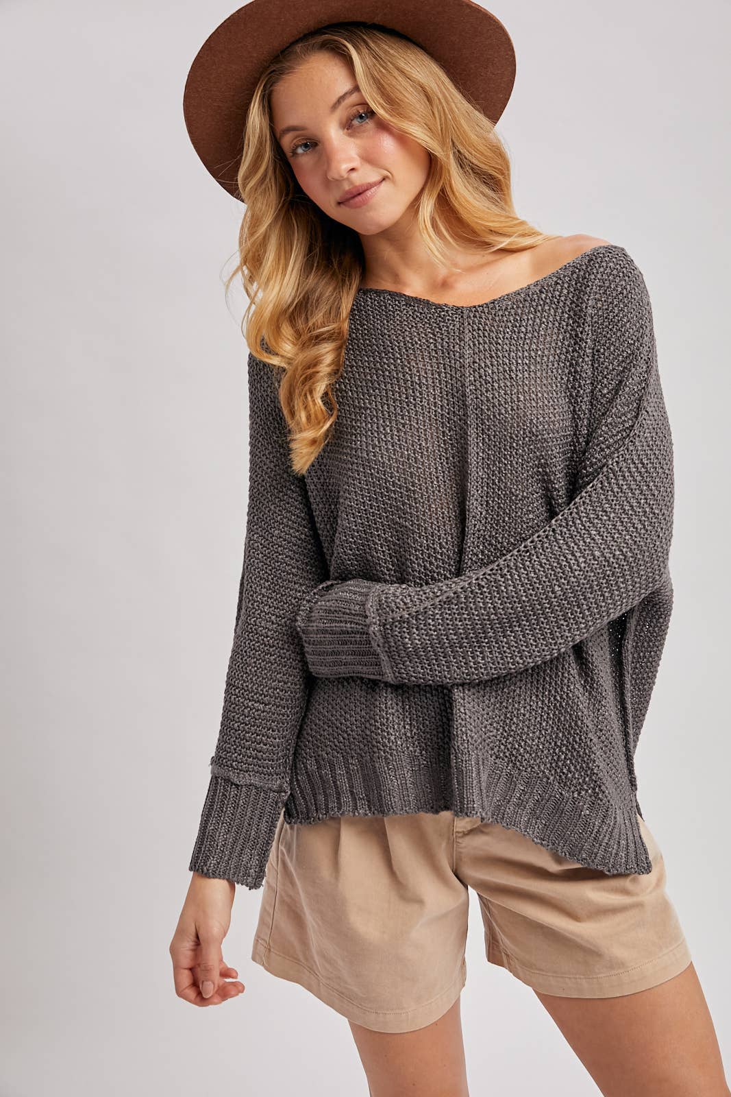 Charcoal Textured Relaxed Knit Sweater