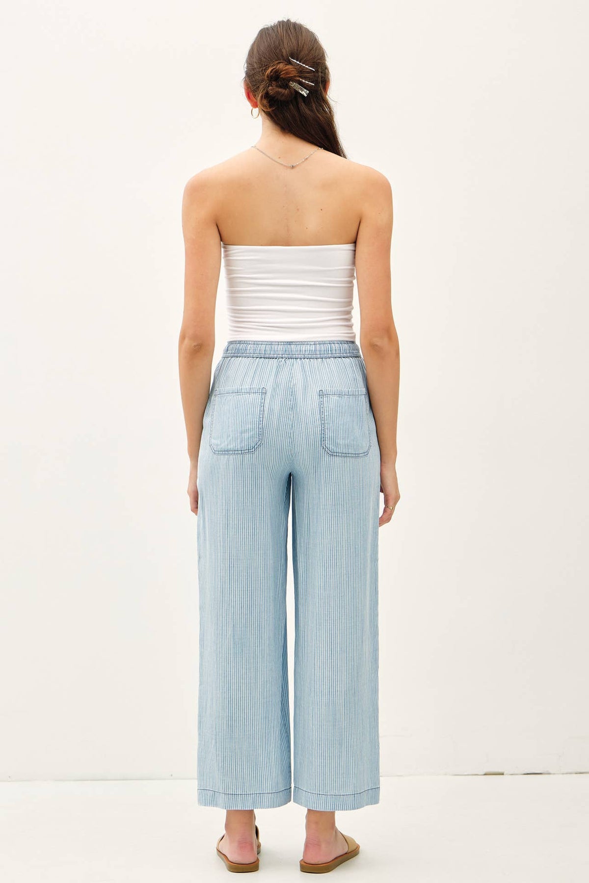 Sky Blue Striped Wide-Leg Pants | Casual Chic Elastic Waist Pants