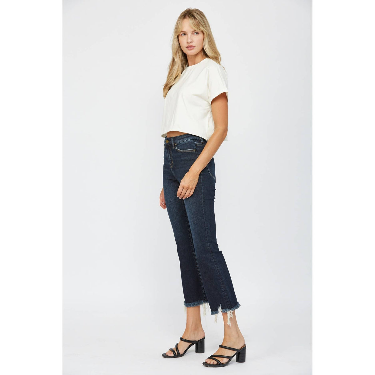 Mica Denim High Rise Crop Flare: Fennel