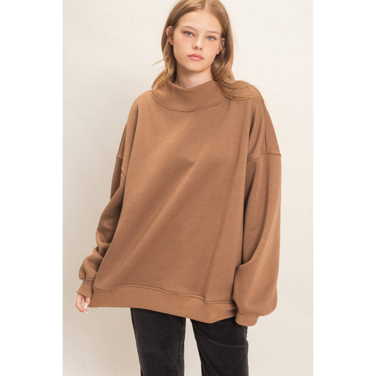 Enzyme Washed Mock Neck Sweatshirt: H.GRAY / S-M-L(2-2-2)