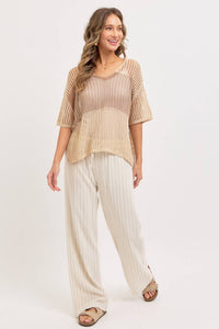 Jade Slouchy Open-Knit V-Neck Top