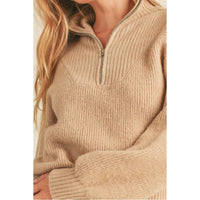 Leighton Mock Neck Half Zip Up Pullover Sweater: Khaki