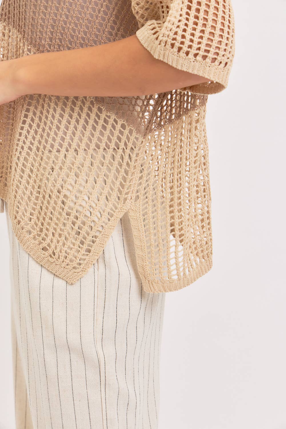 Jade Slouchy Open-Knit V-Neck Top