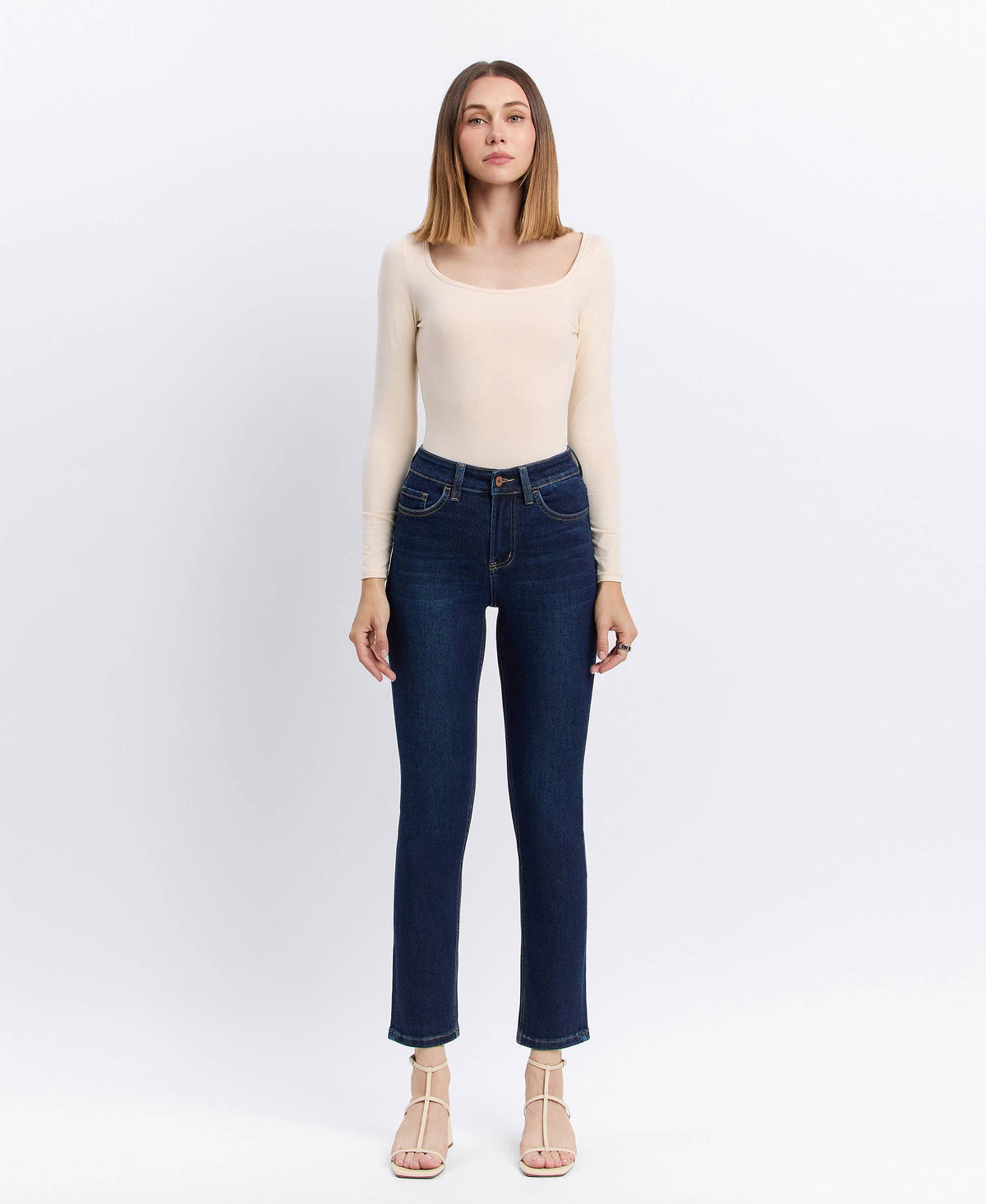 Vervet By Flying Monkey "Maren" High Rise Slim Straight Ankle Jeans – Dark Wash Denim