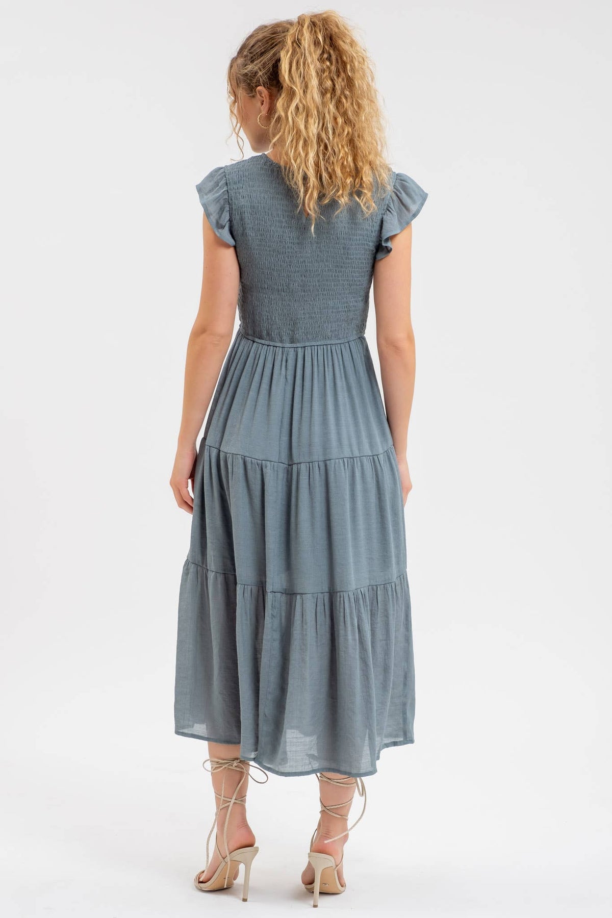 Perfect Day Smocked Tiered Midi Dress: Teal