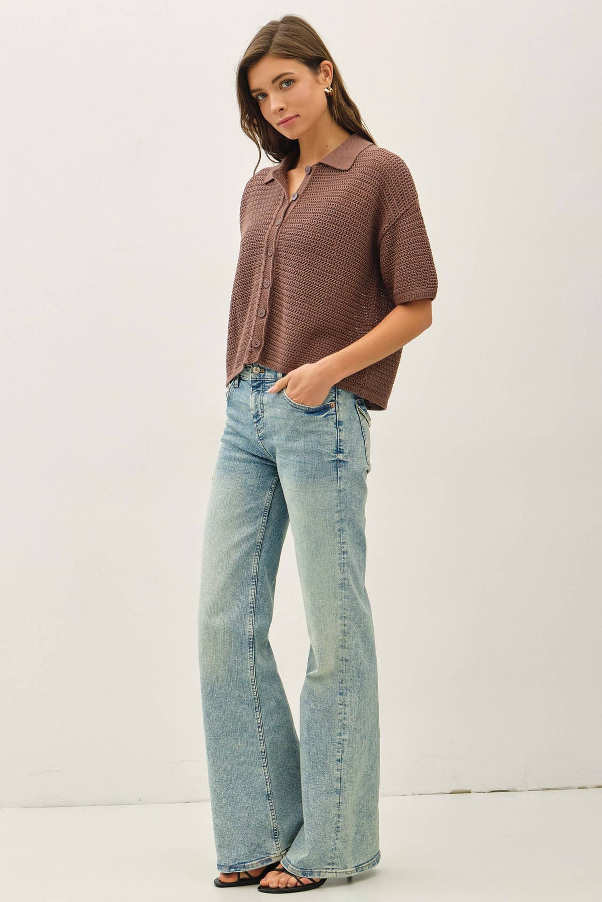 The Maren Crochet Collared Sweater: Coco