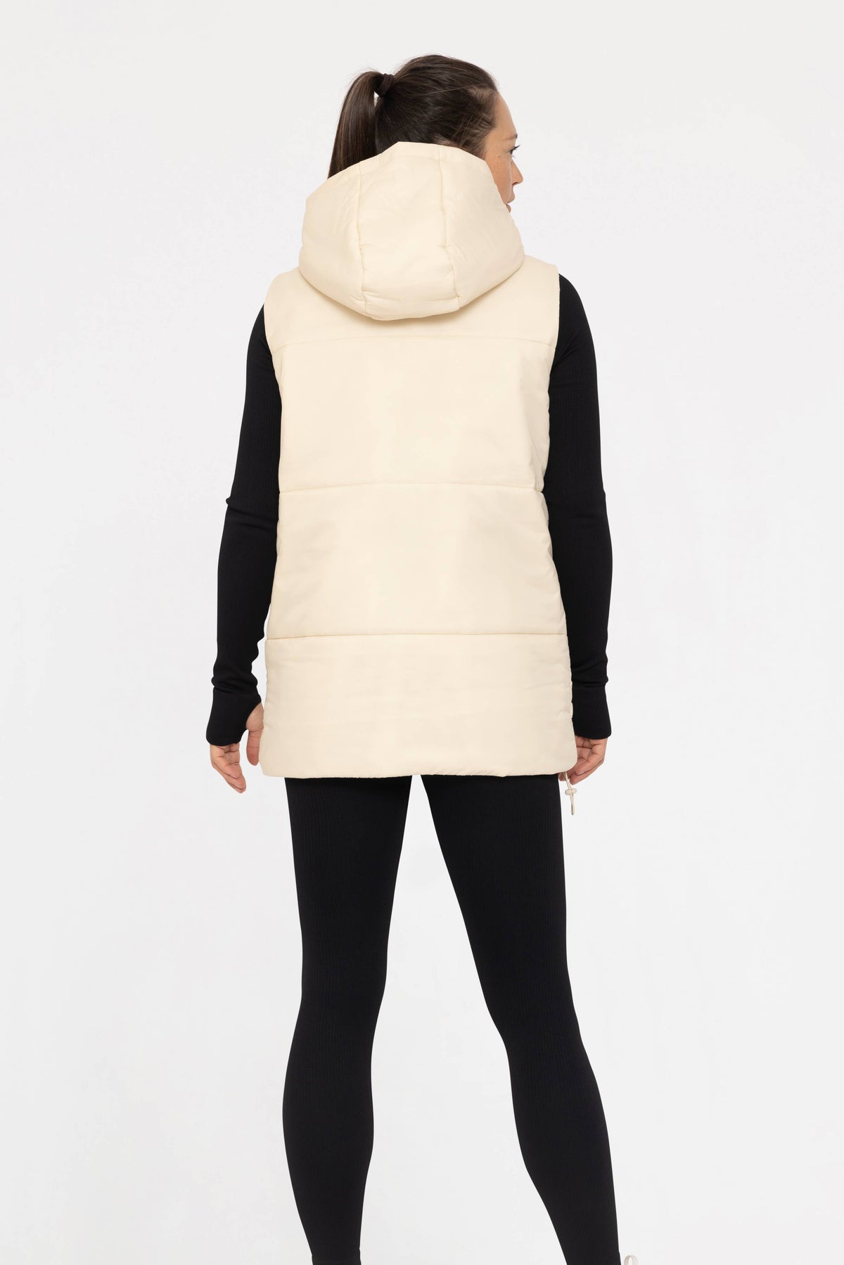 MONO B Longline High Neck Padded Vest: Champagne