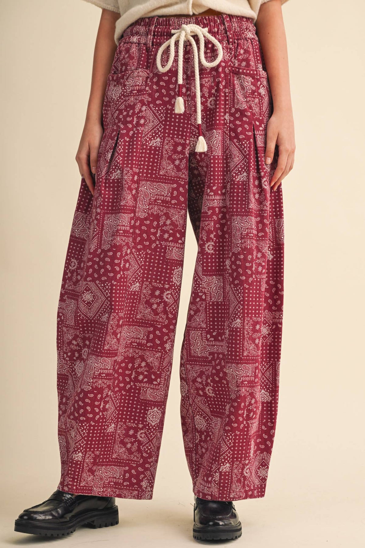The Jolene Bandana Barrel Pants: Berry Brick