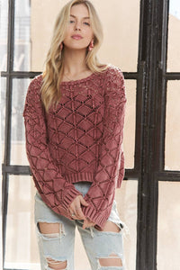The Elsie Diamond Knit Sweater –Dusty Burgundy