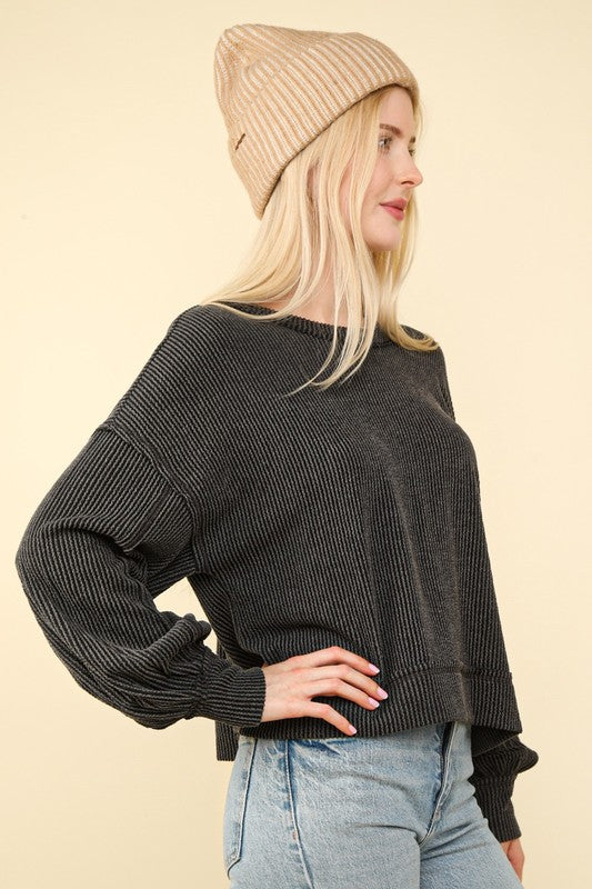 Otto Two Toned Ribbed Long Sleeve Top