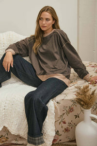 The Off Duty Contrast Knit Top: Chocolate Brown