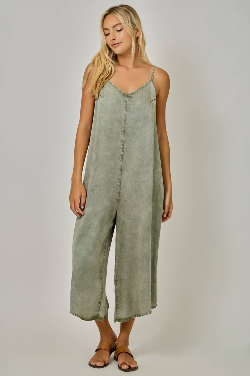 The Olive Grove Tencel Jumpsuit: Washed Olive