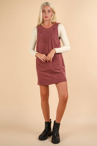 Lydia Corduroy Backless Casual Mini Dress: Mauve