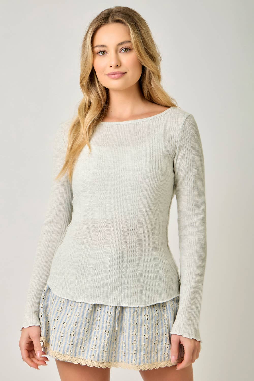 61364 Washed Thermal Essential Top: Green Apple / Small