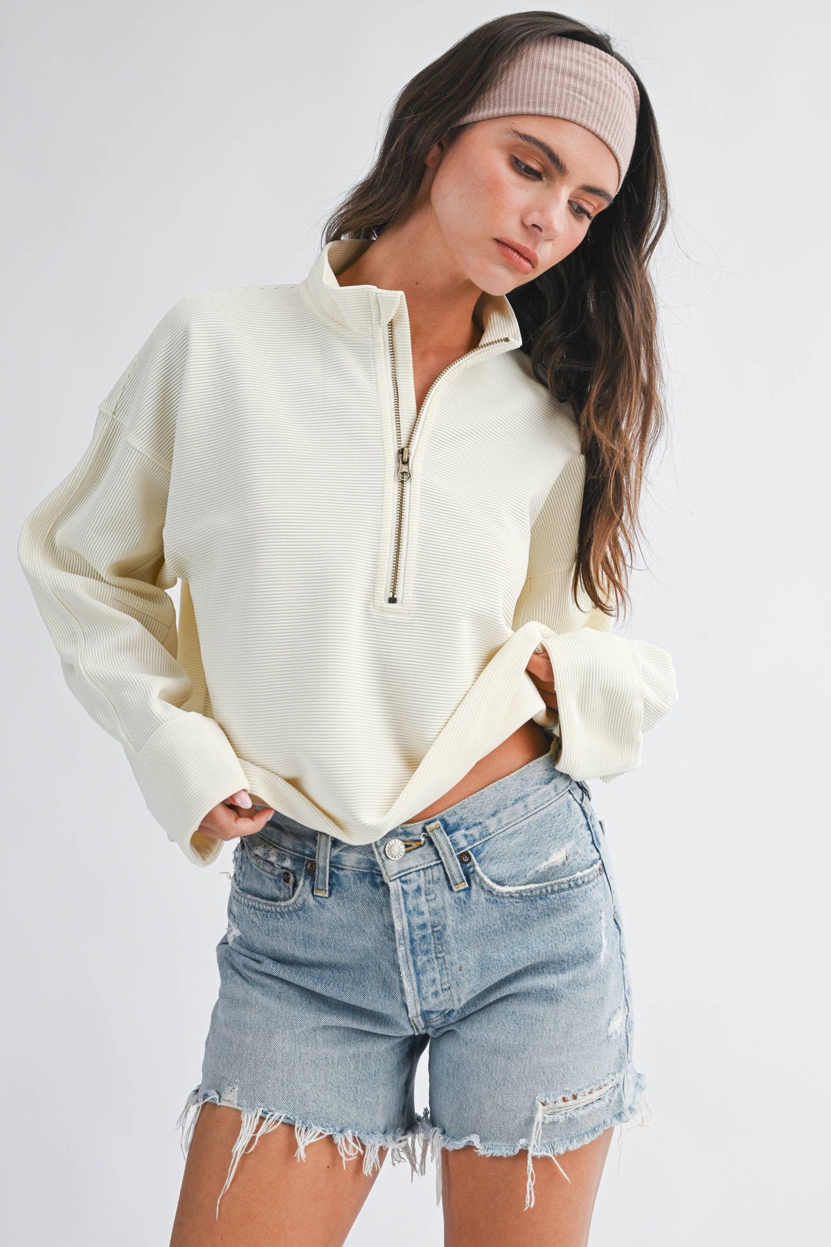 Halfway There Ribbed Pullover: Bone