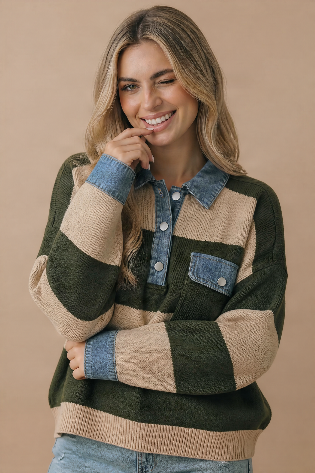 The Best of Both Sweater: Olive/ Tan