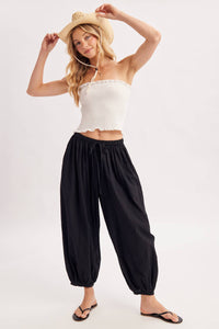 BOHO DRAWSTRING BALLOON PANTS: Black