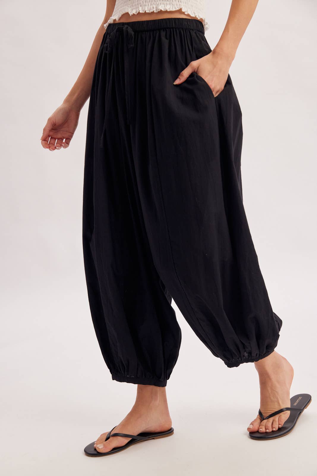 BOHO DRAWSTRING BALLOON PANTS: Black