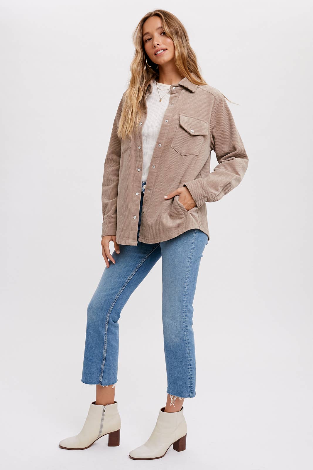 Everly Pines Corduroy Button-Down Shacket –Peacock