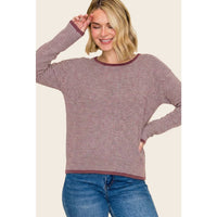 Cabernet Mini Waffle Texture Stripe Pullover Sweater: Burgundy
