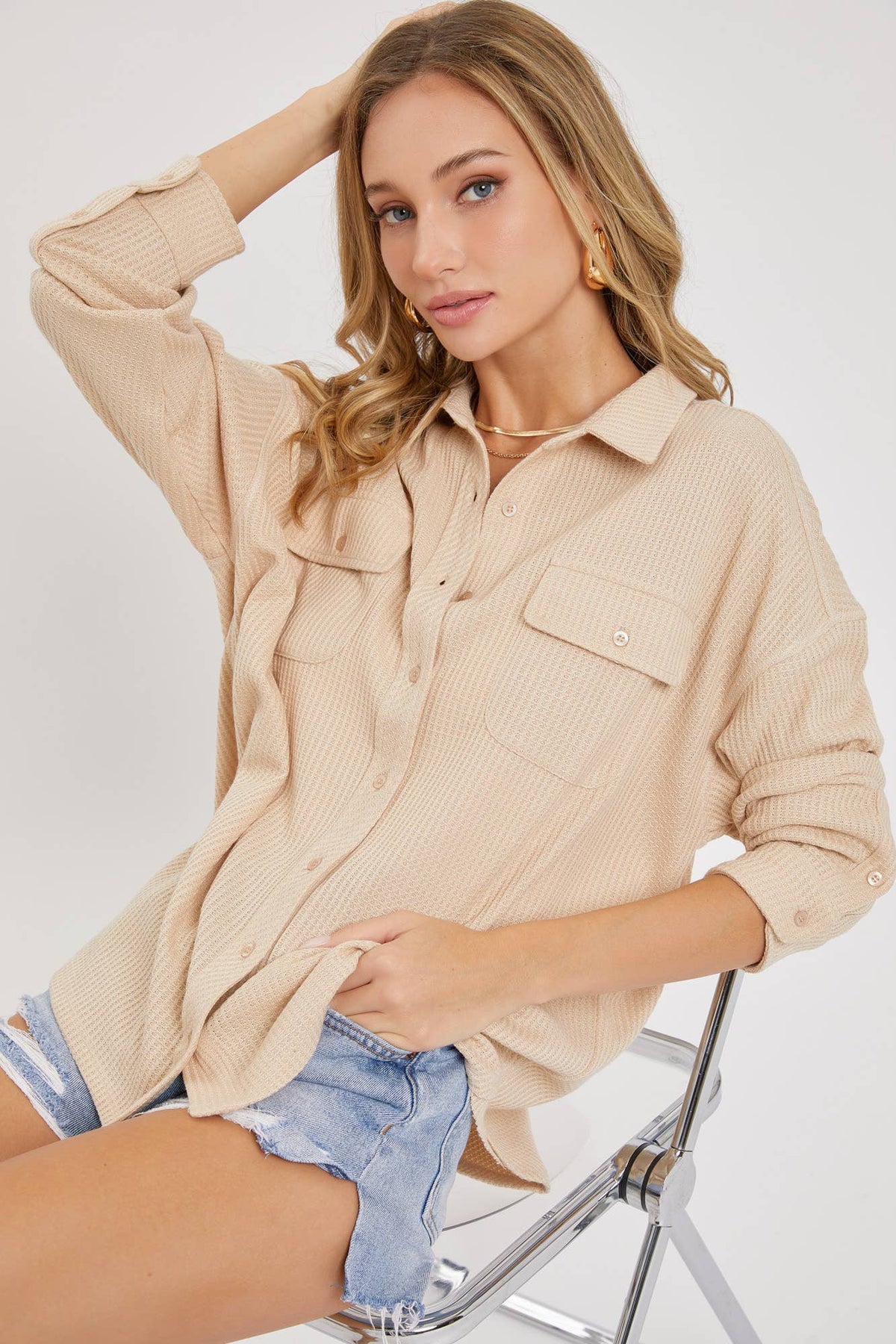Harlow Thermal Button-Down Shirt – Relaxed Fit Comfy Top