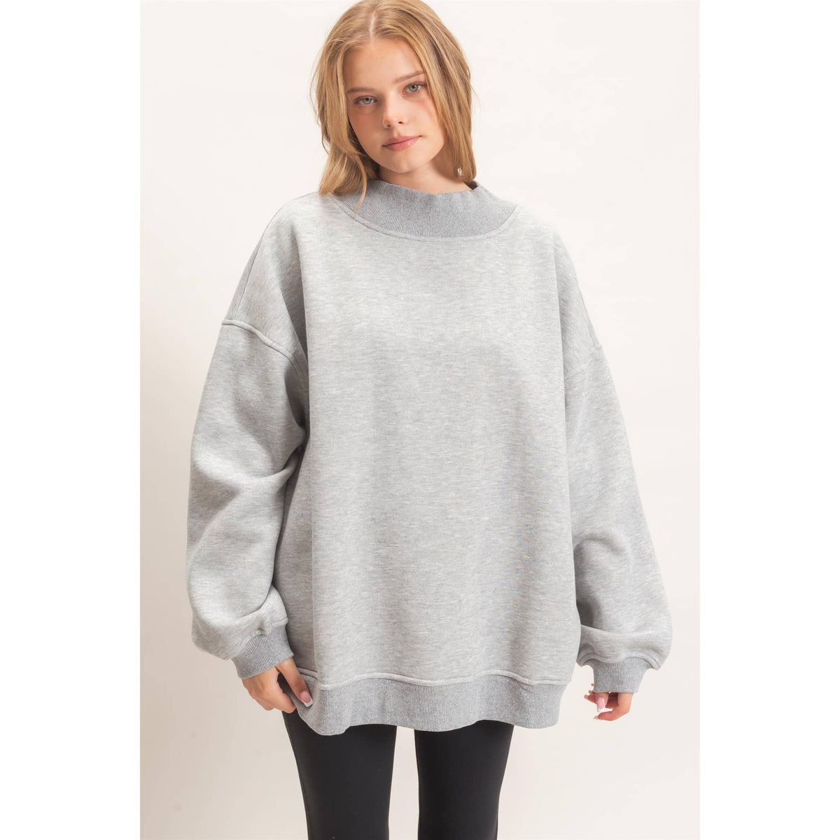 Enzyme Washed Mock Neck Sweatshirt: H.GRAY / S-M-L(2-2-2)