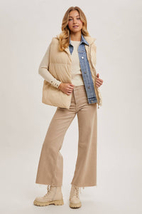 Riverton Layered Look Puffer Vest – Women’s Denim Trim Padded Vest, Fall Winter Zip-Up Outerwear