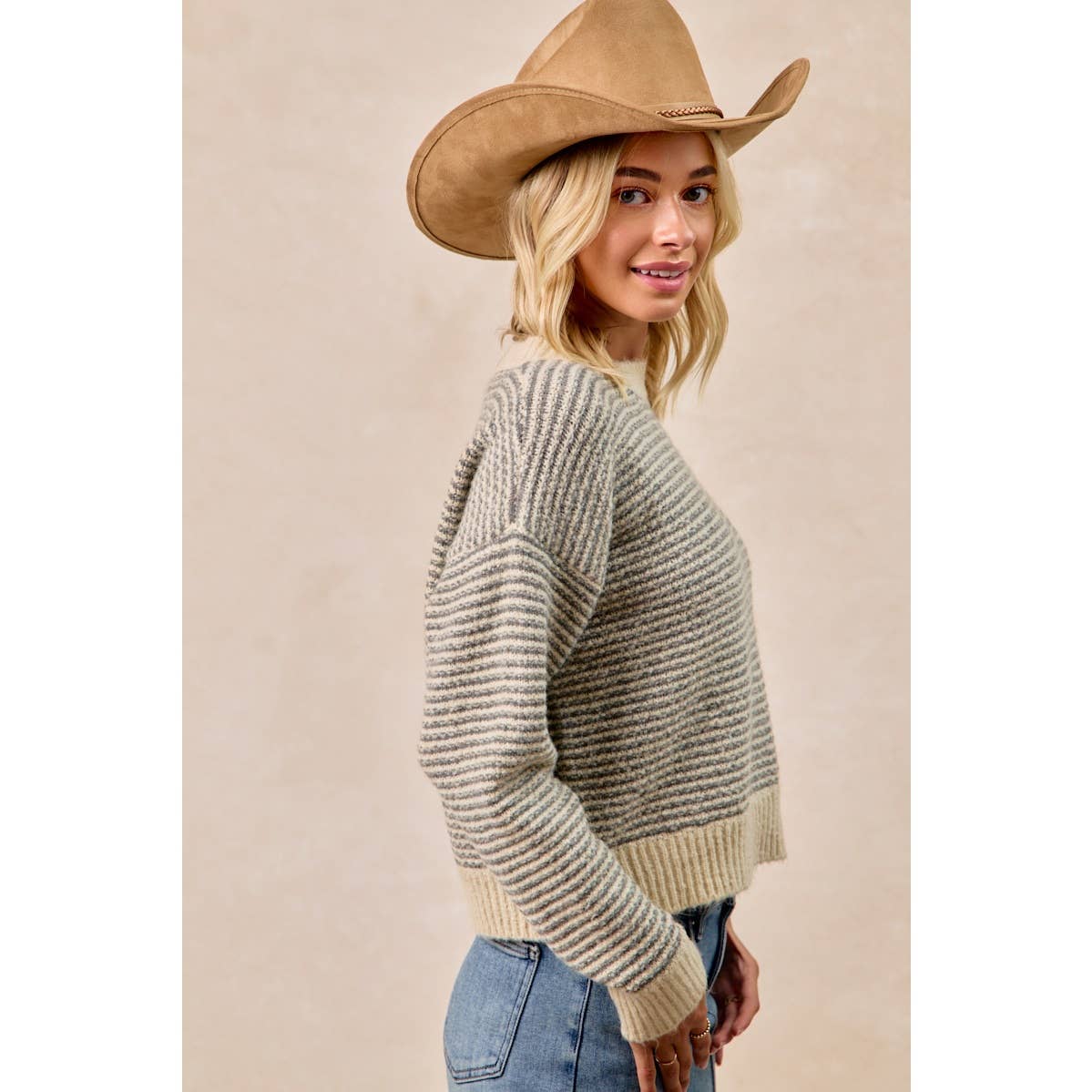 Just Enough Stripe Sweater: Charcoal/ Cream