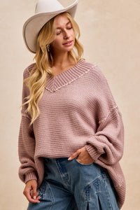 Liora Textured V-Neck Sweater: Frosted Lilac – Relaxed Fit Two-Tone Knit Top