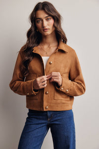 Sierra Stretch Suede Cropped Jacket: Camel