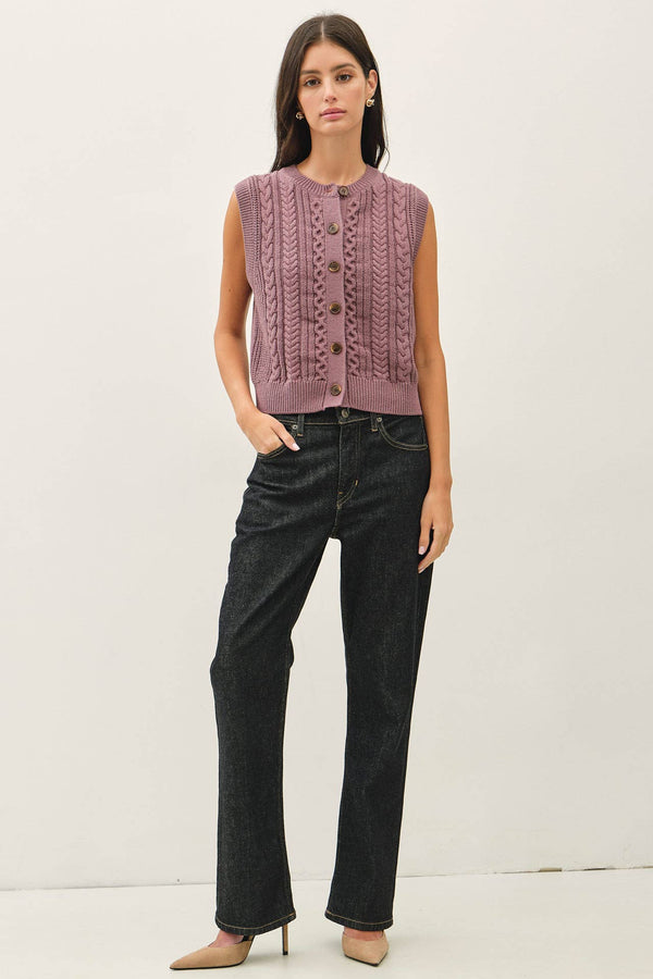The Right Move Cable Knit Vest: Iris