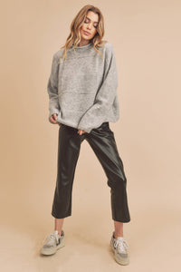 Ryleigh Patchwork Mock Neck Sweater: Heather Grey – Cozy Oversized Winter Knit