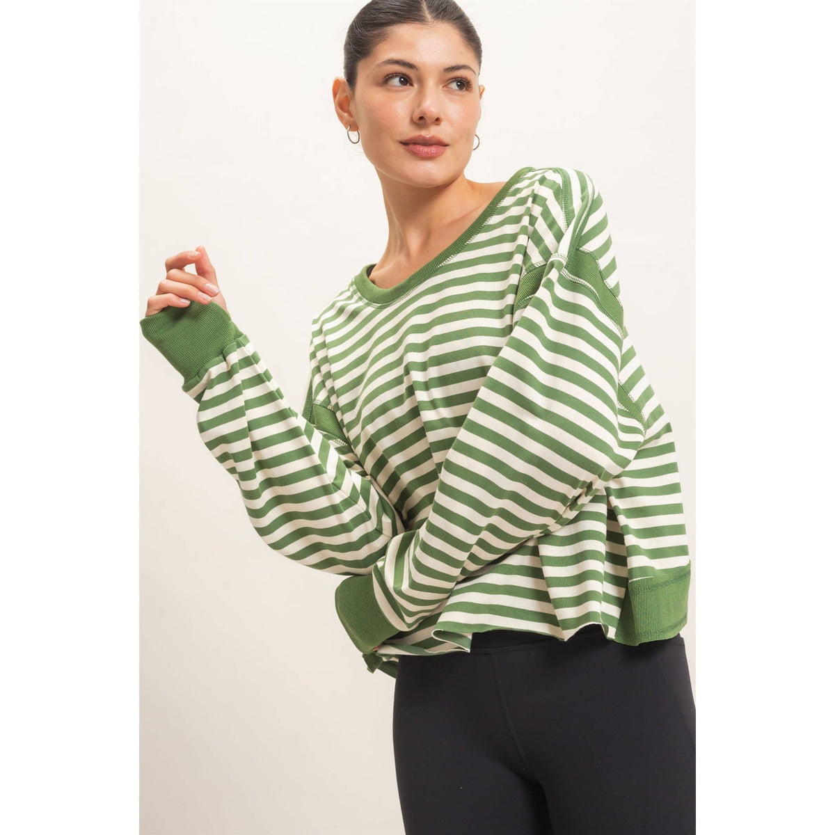 Striped Long Sleeve Top: MOCHA / S-M-L(2-2-2)