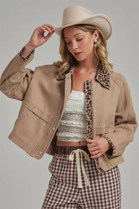 Just a Little Wild Barn Jacket: Taupe/ Leopard
