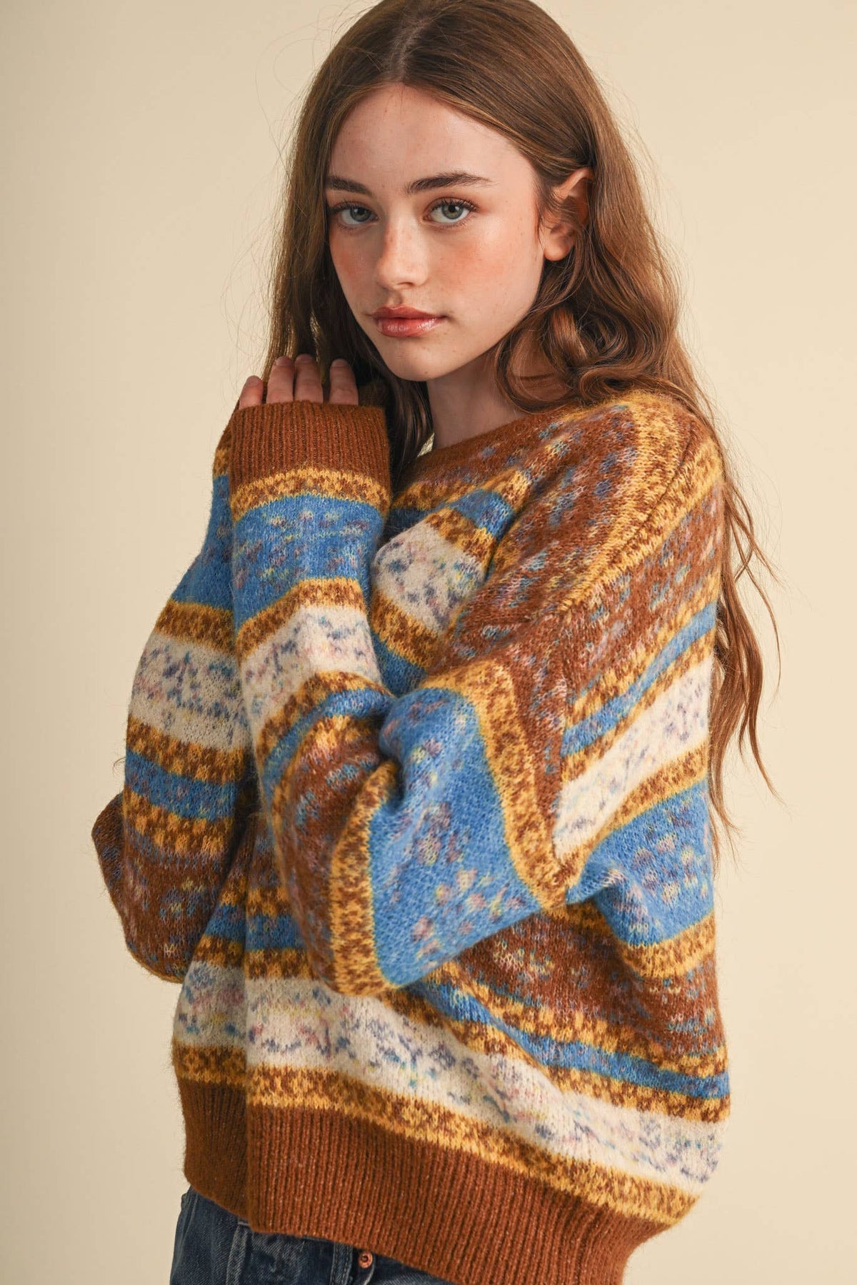All the Right Colors Fair Isle Sweater: Toffee/Multi