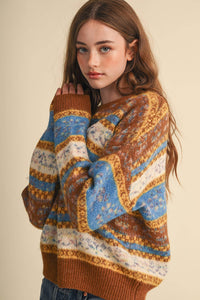 All the Right Colors Fair Isle Sweater: Toffee/Multi