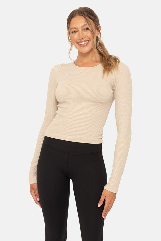 Mono B Basic Seamless Ribbed Long Sleeve Top