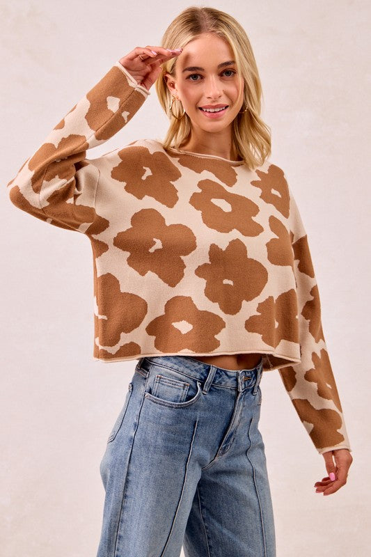 The Harper Floral Knit Sweater – Camel Bloom