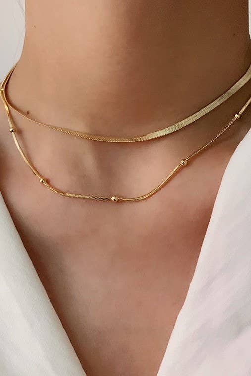 Isla Herringbone Layered Snake Chain Necklace – 18K Gold Stainless Steel Tarnish-Free Jewelry