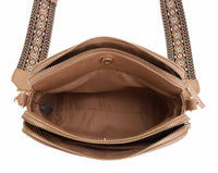 Mila 3 Compartment Crossbody Bag With Guitar Strap: Nude