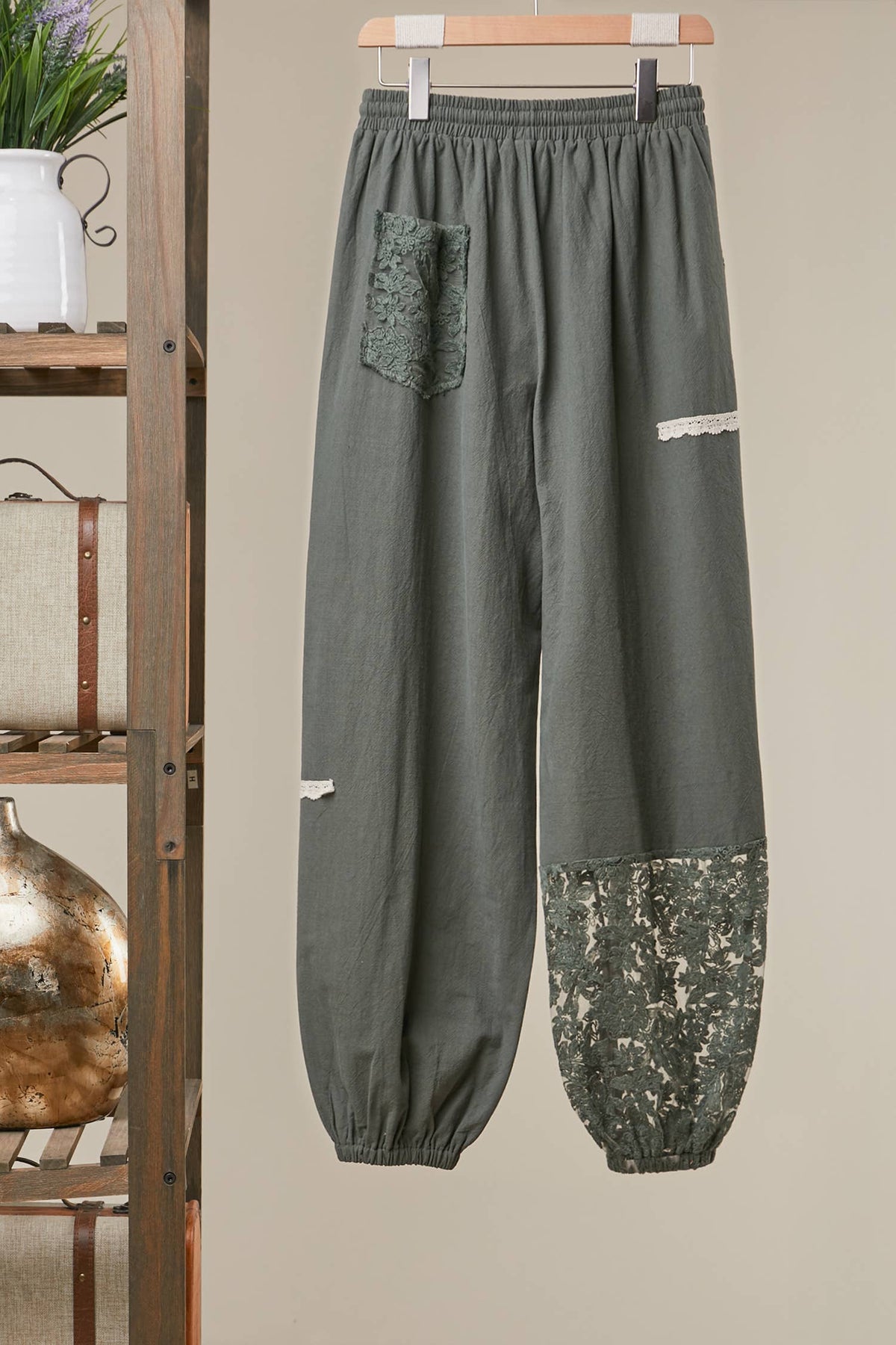 The Olive Grove Lace Jogger Pants: Olive