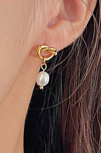 18K Gold Stainless Steel Bow Knot Pearl Drop Earrings – Tarnish Free Waterproof Studs