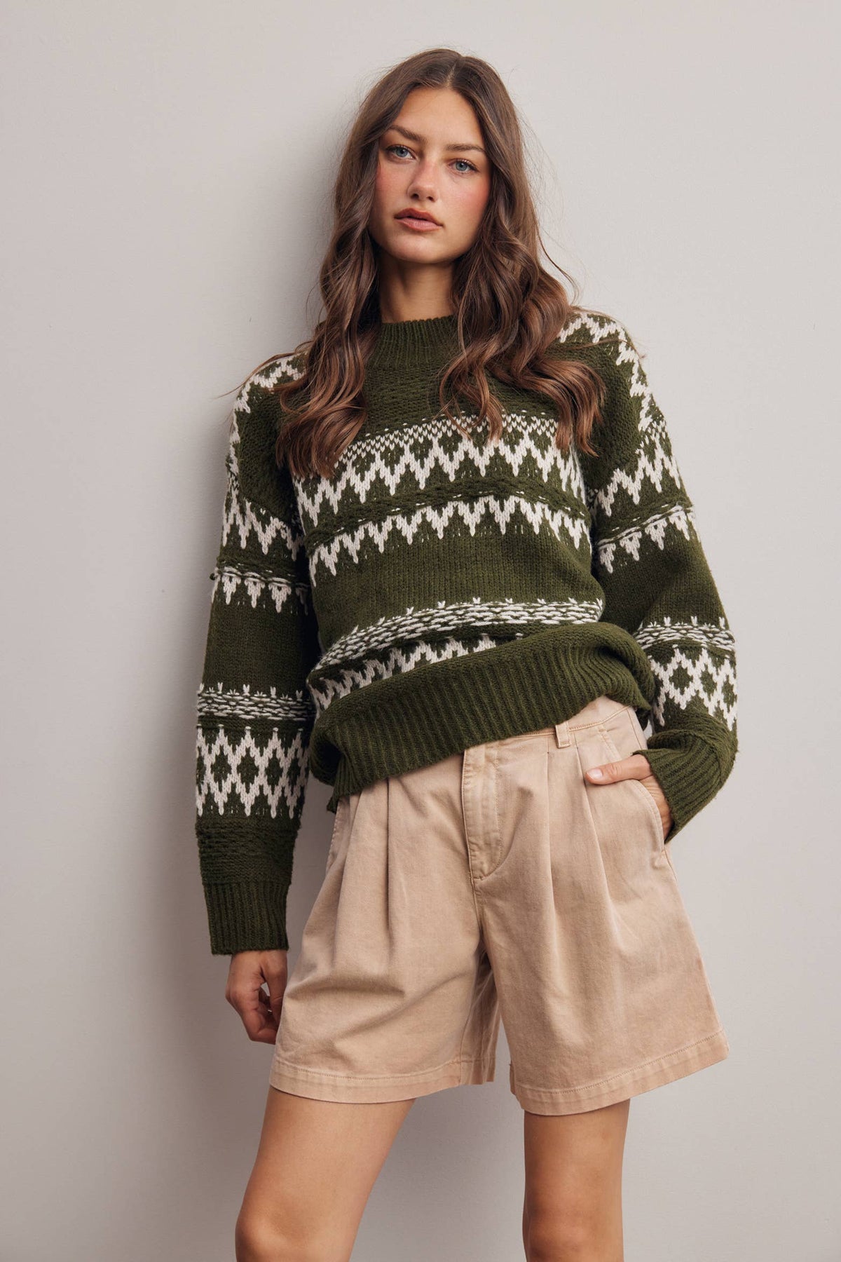 Take the Scenic Route Fair Isle Sweater: Olive